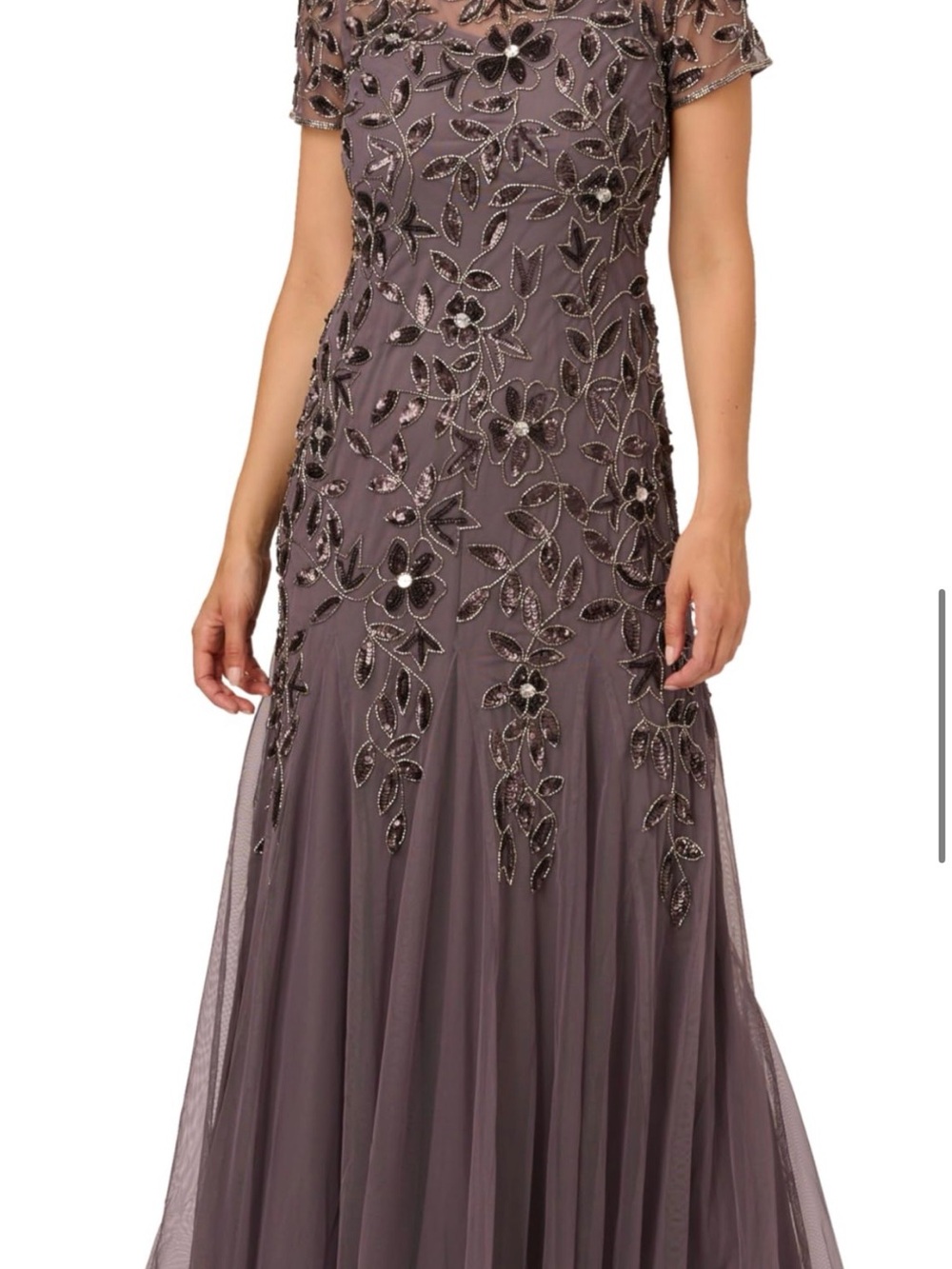 Adrianna Papell Mauve Embellished Tulle Maxi Dress